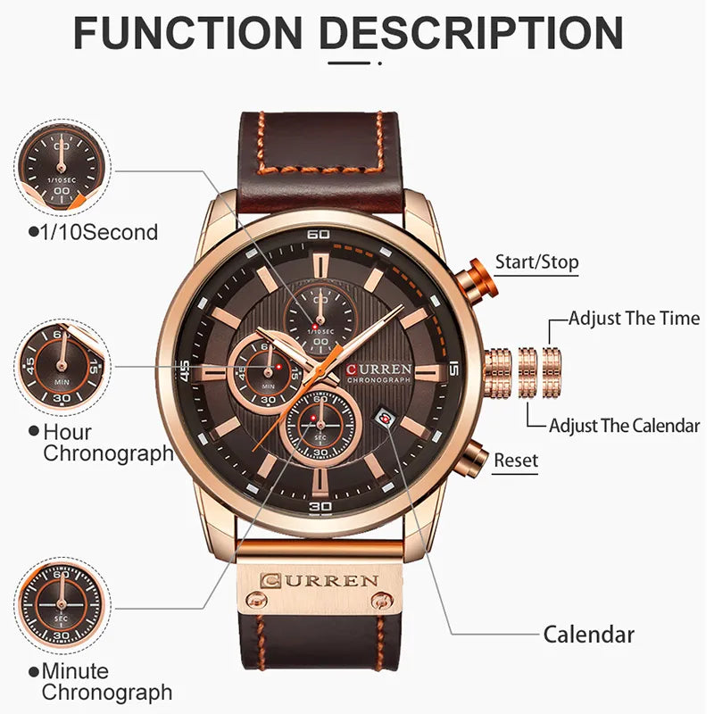 Relógio Original Masculino Top Luxo Couro Esportes Exército Militar Quartz